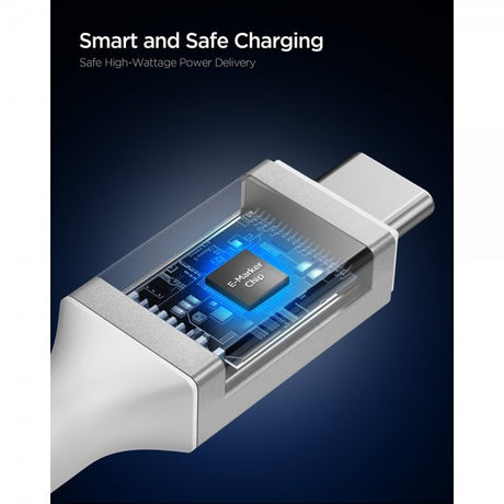 Spigen Essential -kaapeli, kangaspäällysteinen USB-C/USB-C, 240W, 1,5m, valkoinen