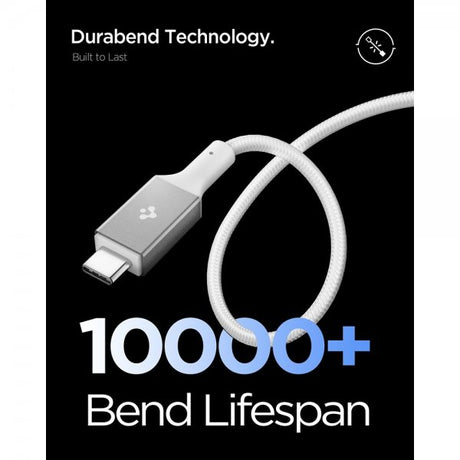 Spigen Essential -kaapeli, kangaspäällysteinen USB-C/USB-C, 240W, 1,5m, valkoinen