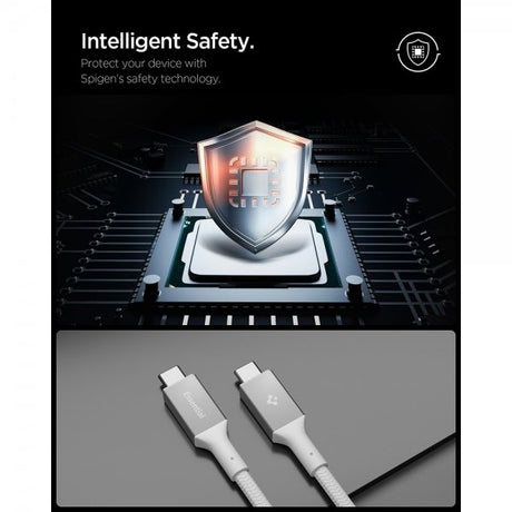 Spigen Essential -kaapeli, kangaspäällysteinen USB-C/USB-C, 240W, 1,5m, valkoinen