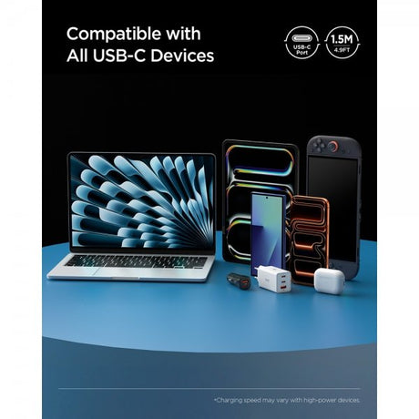 Spigen Essential -kaapeli, kangaspäällysteinen USB-C/USB-C, 240W, 1,5m, valkoinen