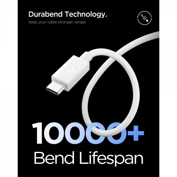 Spigen Essential -kaapeli USB-A–USB-C 60W 1m, valkoinen