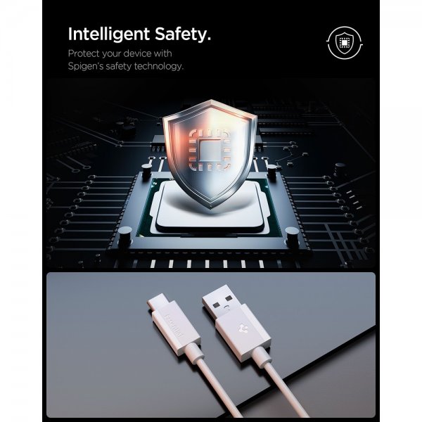 Spigen Essential -kaapeli USB-A–USB-C 60W 1m, valkoinen