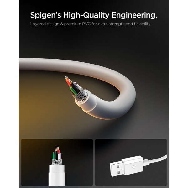 Spigen Essential USB-A–USB-C 60W 2m johto, valkoinen