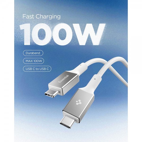 Spigen Essential -kaapeli USB-C-USB-C 100W 1m, valkoinen