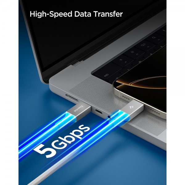 Spigen Essential -kaapeli USB-C-USB-C 100W 1m, valkoinen