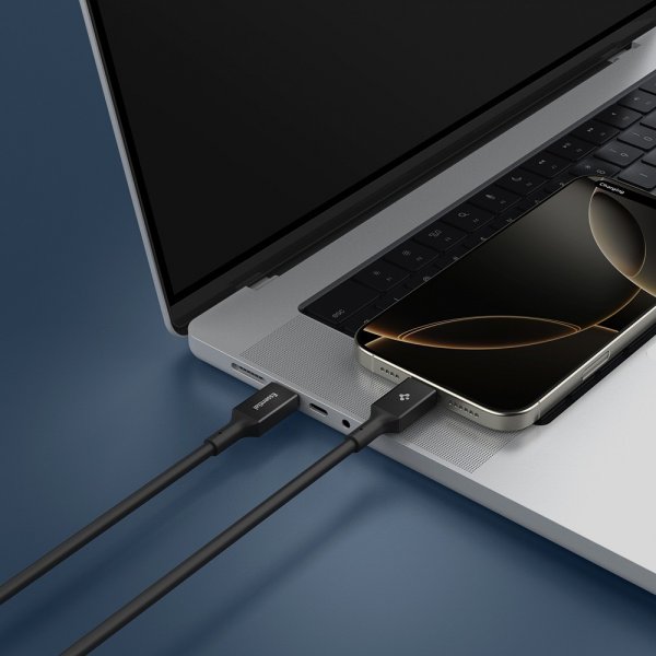 Spigen Essential -kaapeli USB-C–USB-C 100W 2m, musta