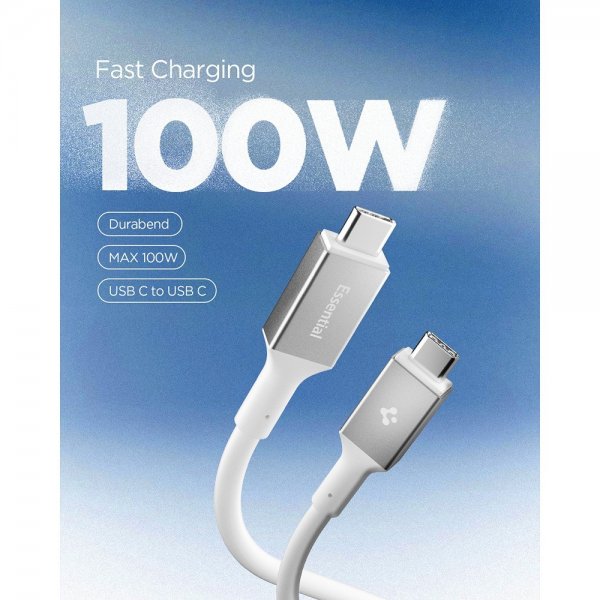 Spigen Essential USB-C–USB-C 100 W 2 m kaapeli, valkoinen