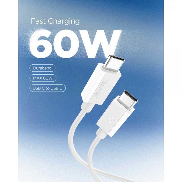 Spigen Essential USB-C–USB-C 60W 1m -kaapeli, valkoinen
