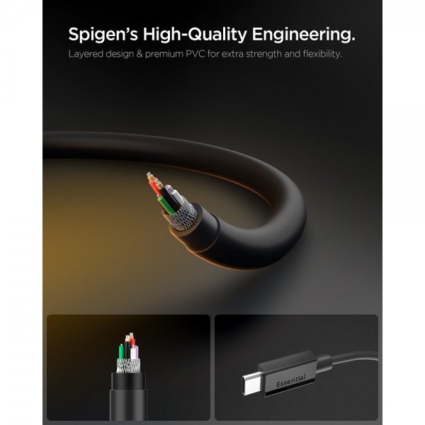 Spigen Essential USB-C–USB-C 60W 2m -kaapeli, musta