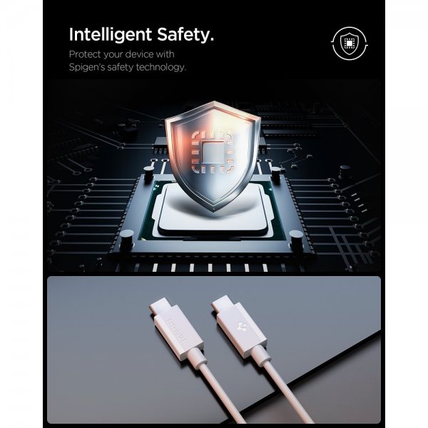 Spigen Essential USB-C–USB-C 60W 2m -kaapeli, valkoinen