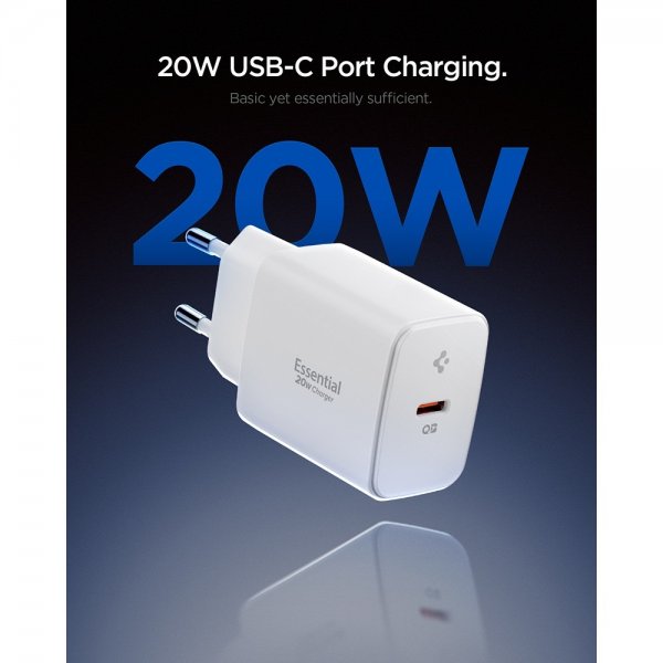 Spigen Essential -laturi 20W USB-C, valkoinen