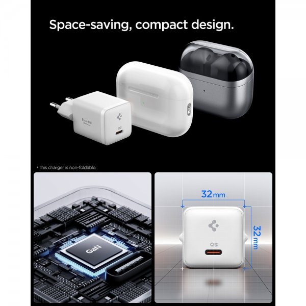 Spigen Essential -matkapuhelinlaturi 30W USB-C, valkoinen