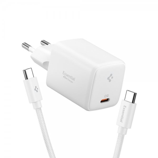 Spigen Essential -laturi 45W USB-C, valkoinen