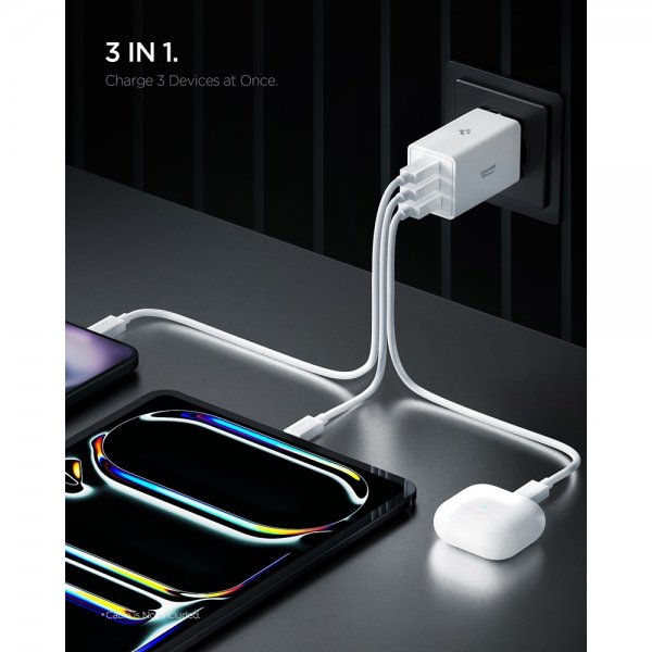 Spigen Essential -laturi 67W 2xUSB-C 1xUSB-A Valkoinen