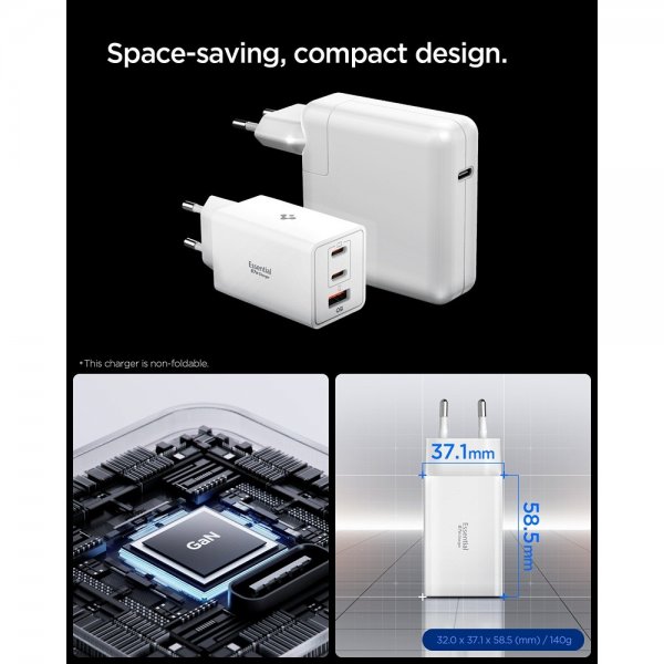 Spigen Essential -laturi 67W 2xUSB-C 1xUSB-A Valkoinen