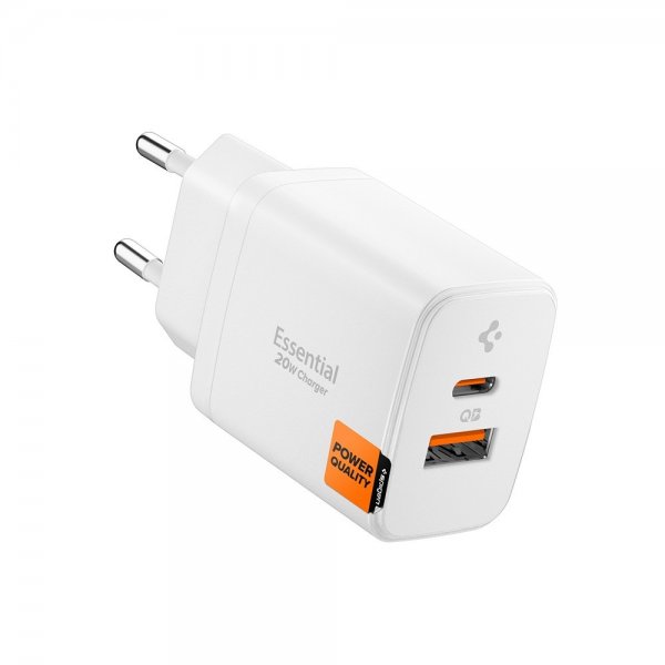 Spigen Essential laturi USB-C/USB-A 20W Valkoinen