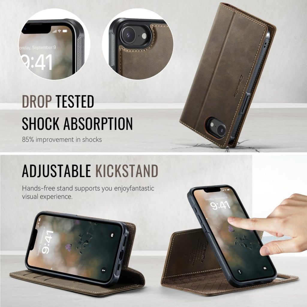 CaseMe iPhone 16e/iPhone 17e Kotelo C49 Series Ruskea