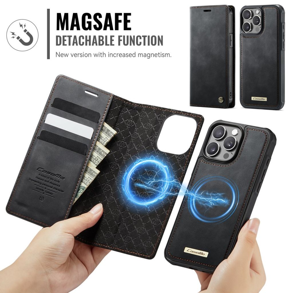 CaseMe iPhone 14 Pro Kotelo C49 Series Musta