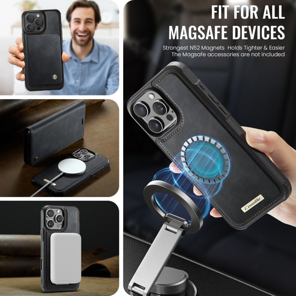 CaseMe iPhone 14 Pro Kotelo C49 Series Musta