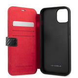 Ferrari iPhone 13 Mini Suojakuori Carbon Effect Metal Logo Vertical Stripe Musta