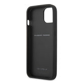 Ferrari iPhone 13 Mini Kuori Carbon Effect Metal Logo Vertical Stripe Musta