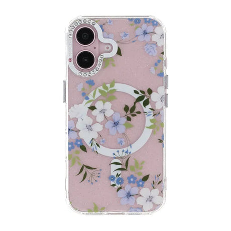 iPhone 16 Kuori kukkakuvio MagSafe Sininen