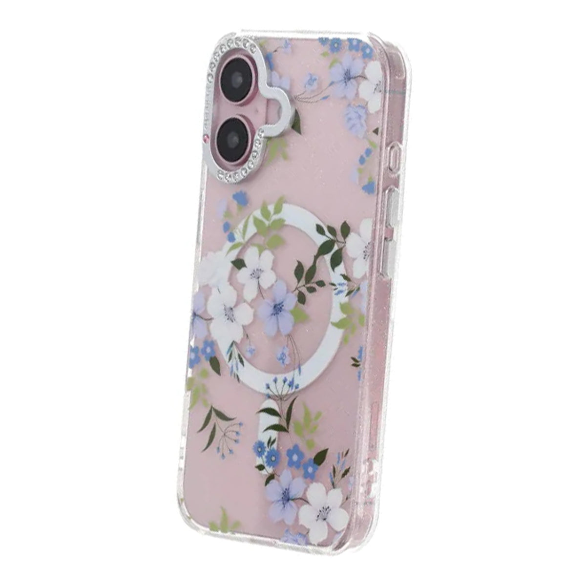 iPhone 16 Kuori kukkakuvio MagSafe Sininen