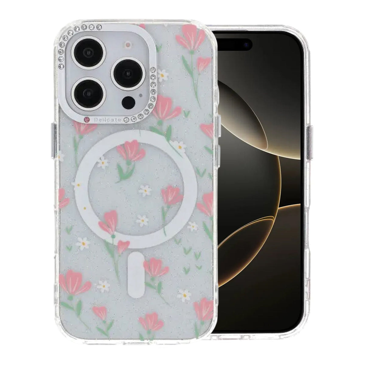 iPhone 16 Pro Max Kuori kukkakuvioinen MagSafe Vaaleanpunainen