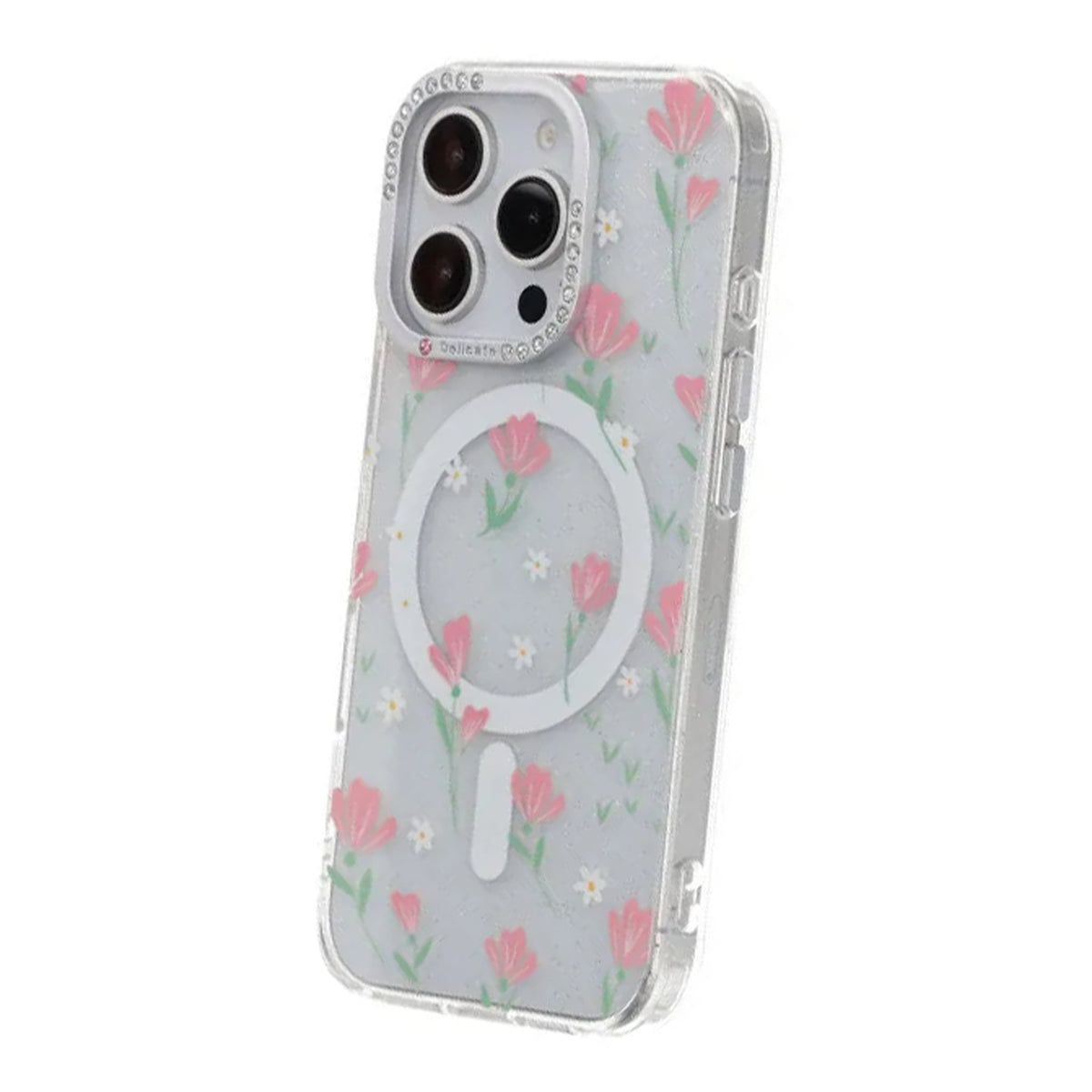 iPhone 16 Pro Max Kuori kukkakuvioinen MagSafe Vaaleanpunainen