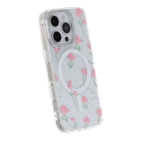 iPhone 16 Pro Max Kuori kukkakuvioinen MagSafe Vaaleanpunainen