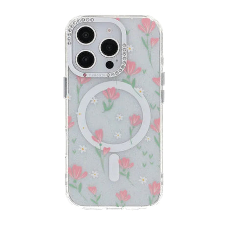 iPhone 16 Pro Max Kuori kukkakuvioinen MagSafe Vaaleanpunainen