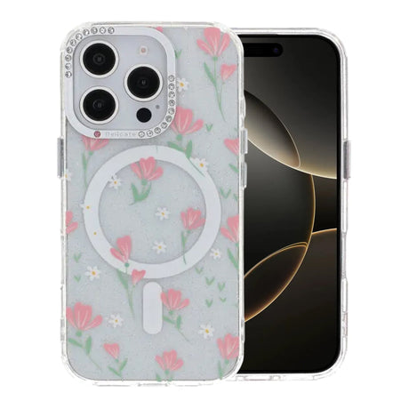 iPhone 16 Pro Kuori Kukkakuvioinen MagSafe Vaaleanpunainen