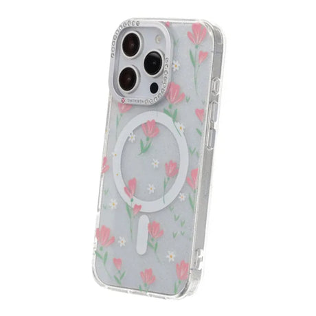 iPhone 16 Pro Kuori Kukkakuvioinen MagSafe Vaaleanpunainen