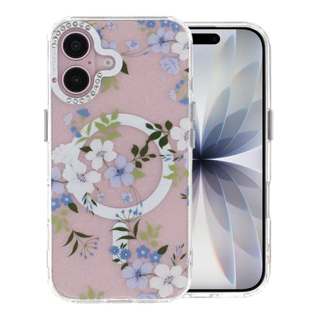 iPhone 17 Kuori kukkakuvioinen MagSafe Sininen