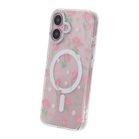 iPhone 17 Kuori kukkakuvioinen MagSafe Vaaleanpunainen