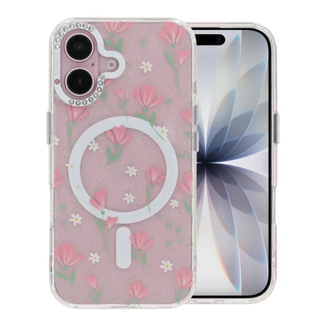 iPhone 17 Kuori kukkakuvioinen MagSafe Vaaleanpunainen