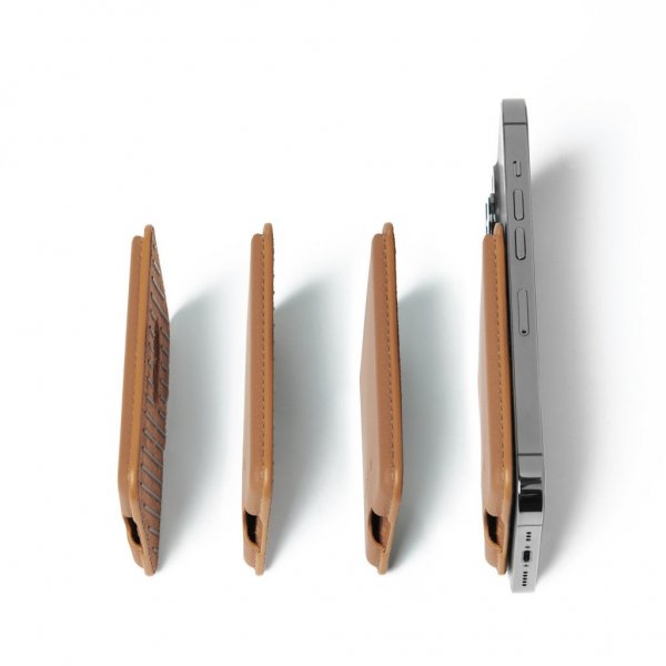 Mujjo MagSafe Korttikotelo Täysinahkainen Magneettilompakko Dark Tan