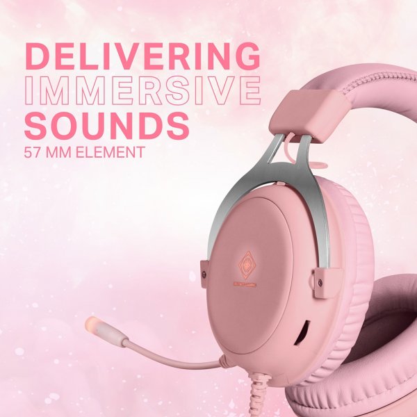 Deltaco Gaming PH85 Stereo -pelikuulokkeet, vaaleanpunainen