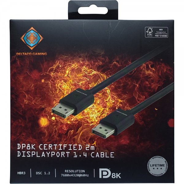 Deltaco Gaming DisplayPort 1.4 -kaapeli 2 m