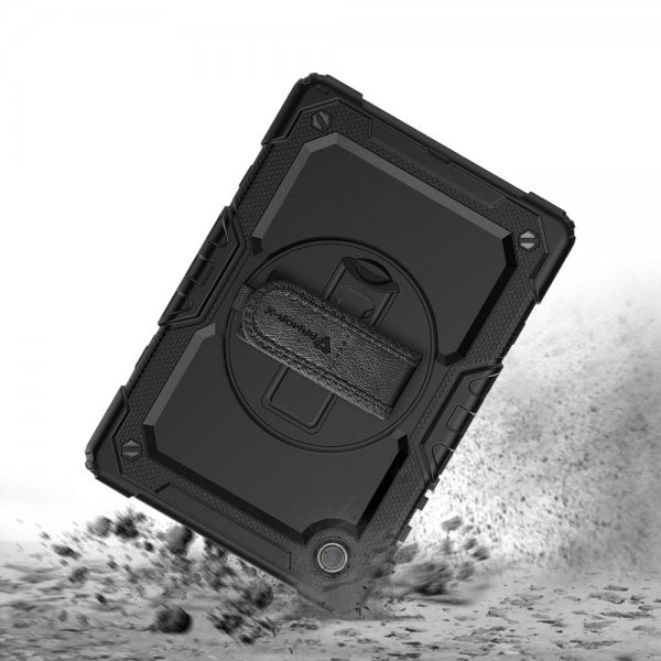 Armor-X Samsung Galaxy Tab A9 Plus Kuori Sateenkestävä Kestävä Kotelo Käsihihna Jalusta Musta