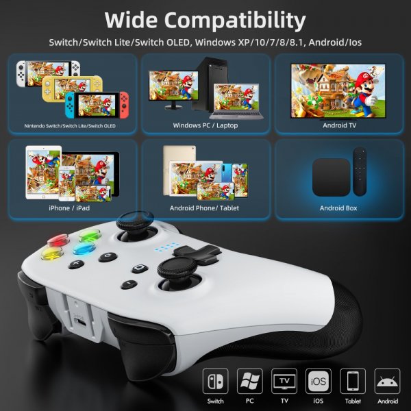 EasySMX Bayard 9124 Switch/Android/PC Ohjelmoitava langaton peliohjain, valkoinen