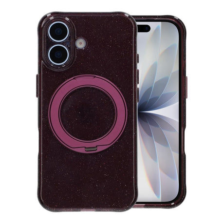 iPhone 17 Kuori Glitter Teline MagSafe Tummanpunainen