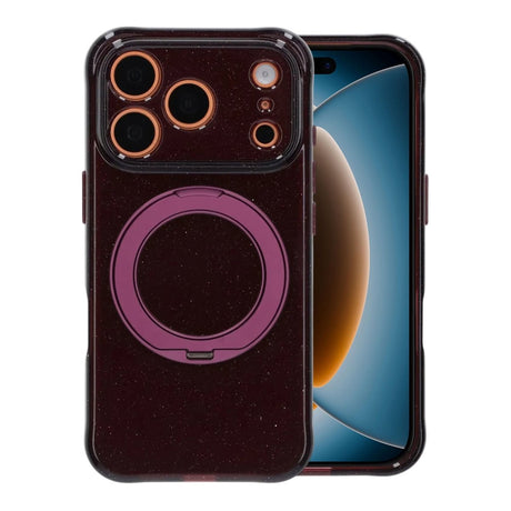 iPhone 17 Pro/iPhone 18 Pro Kuori, glitteriä, teline, MagSafe, Tummanpunainen