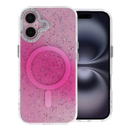 iPhone 16 Kuori Glitter Diamond MagSafe Vaaleanpunainen