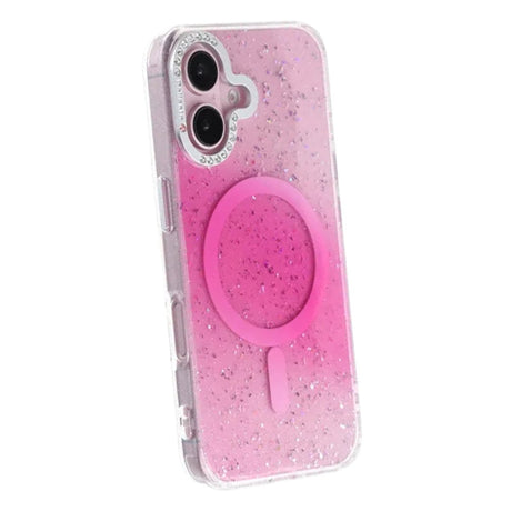 iPhone 16 Kuori Glitter Diamond MagSafe Vaaleanpunainen
