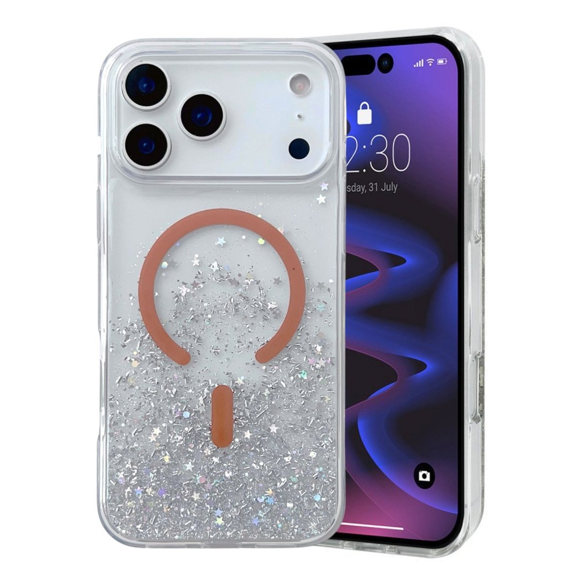 iPhone 17 Pro Kuori Glitter Tähdet MagSafe Oranssi