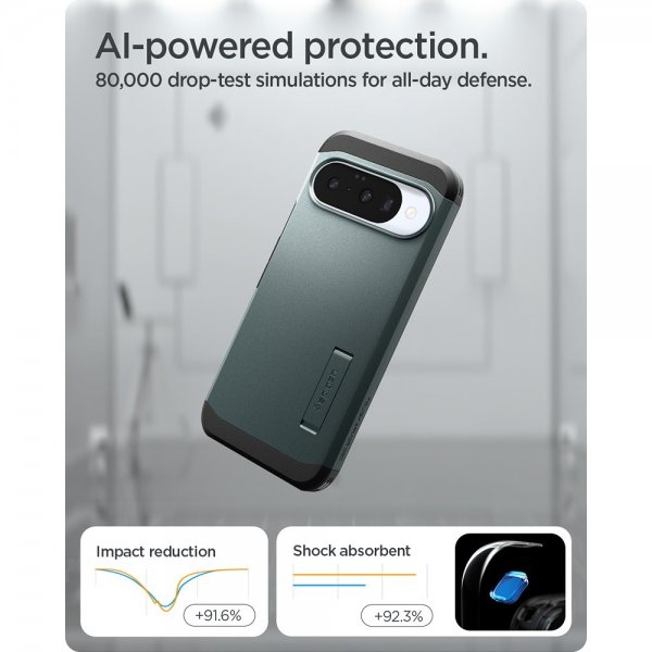 Spigen Google Pixel 10/Pixel 10 Pro Suojakuori Tough Armor MagFit Abyss Green