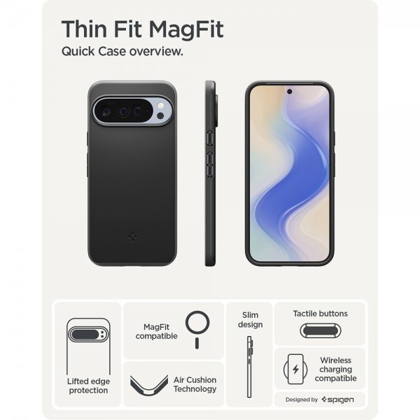 Spigen Google Pixel 10 Pro XL -kuori, Thin Fit MagFit, musta