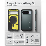 Spigen Google Pixel 10 Pro XL -kuori Tough Armor MagFit Abyss Green