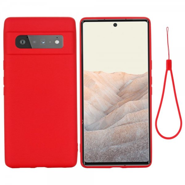 Google Pixel 6 Pro -kuori silikonia, hihna, punainen